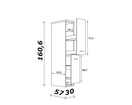FLEX WELL Apothekerskast Tiago Basaltgrijs 30x60x161 Cm 2 FLEX WELL Apothekerskast Tiago Basaltgrijs 30x60x161 Cm - Afbeelding 2